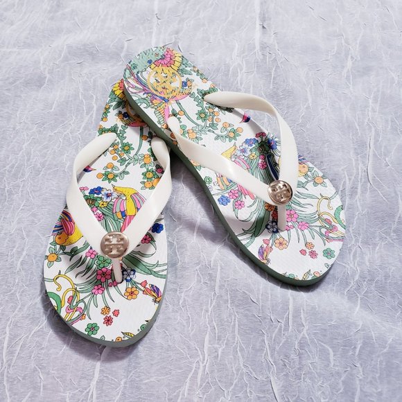 Tory Burch Thin Flip Flops Promised Land Sandals Green White Yellow